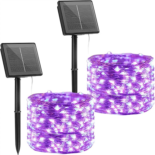2er Set Solarlichterkette Lichterdekoration Außen 12m 120LEDs Feen Kupferdrahtlichter mit 8 Modi Wasserdichte Dekoration Kupferdrahtlichter für Patio Hof Bäume Hochzeitsfeier Image