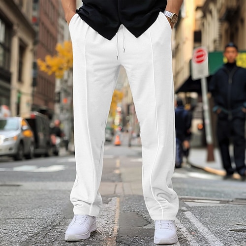 Herren Fleecehosen Jogginghose Trainingshose Hose Hosen Schlabberhose Kordelzug Elastische Taille Falten Glatt Komfort Warm In voller Länge Heim Casual Täglich Sport Modisch Schwarz Weiß Image