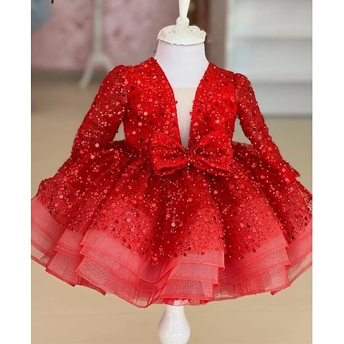 kinderkleidung Mädchen Blumenmädchen Kleid Party Kleid Pailletten Langarm Leistung Hochzeit Jahrestag bezaubernd Prinzessin Baumwolle Übers Knie abendkleider A Linie Kleid Blumenmädchenkleid Herbst Image