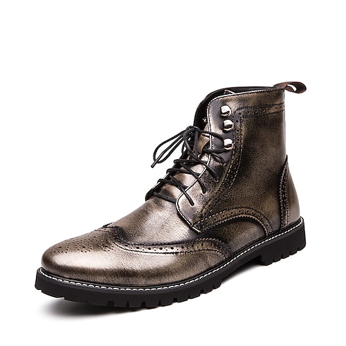 Handbemalte Brogue-Stiefeletten für Herren mit Schnürung, Obermaterial aus Kunstleder und robuster Sohle – stilvolles Vintage-Freizeitschuhwerk Image