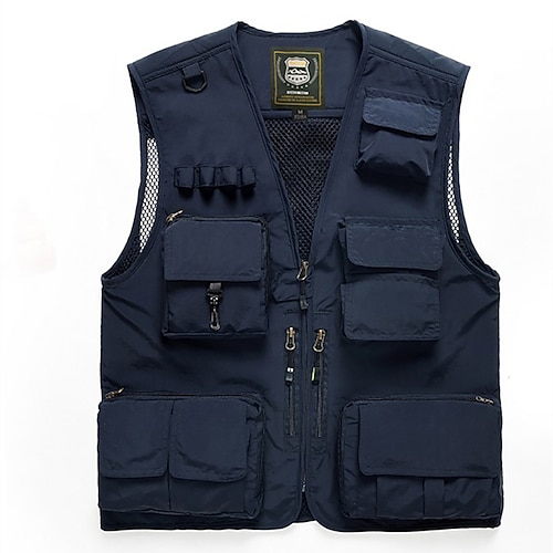 Per uomo Gilet da pesca Gilet / gilet da escursionismo Senza maniche Gilet / Gilet Superiore Esterno Antivento Traspirante Asciugatura rapida Leggero Estate Poliestere Zaffiro blu navy giallo