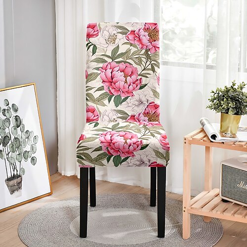 Bezug für Esszimmerstühle Stuhlhussen, Bezug für Esszimmerstühle mit hoher Rückenlehne, Bezug für Hockerstühle, geometrisch bedruckte Polyester-Schonbezüge Image