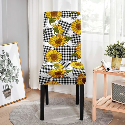 Bezug für Esszimmerstühle Stuhlhussen, Bezug für Esszimmerstühle mit hoher Rückenlehne, Bezug für Hockerstühle, geometrisch bedruckte Polyester-Schonbezüge Image