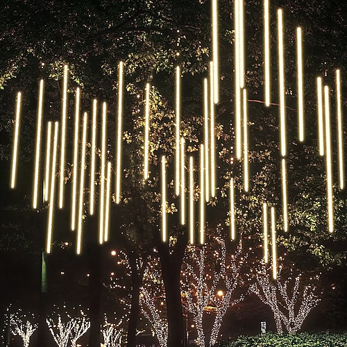 4 Packungen fallende Regenlichter Meteorregenlichter Lichter 30cm 32 Röhren 576 LEDs fallende Regen Tropfen Eiszapfen Lichterkette für Bäume Halloween Dekoration Feiertagshochzeit Image