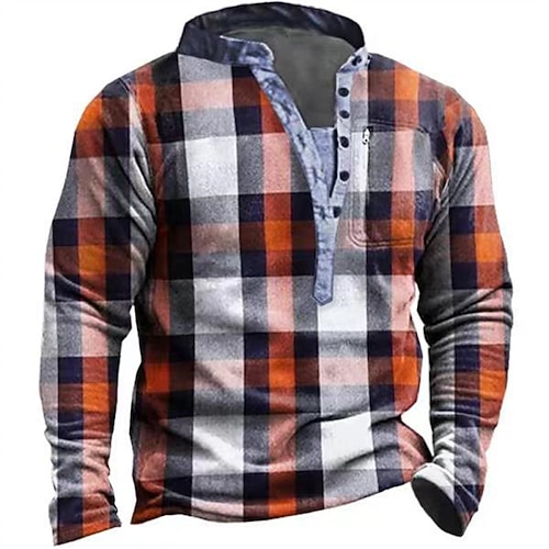 Herren Plaid Grafik-Drucke Sweatshirt Pullover Zur Seite fahren Langarm Sweatshirt V Ausschnitt Henley-Kragen Designer Basic Brautkleider schlicht 3D-Druck Sport Natur Casual Täglich Bedruckt Image
