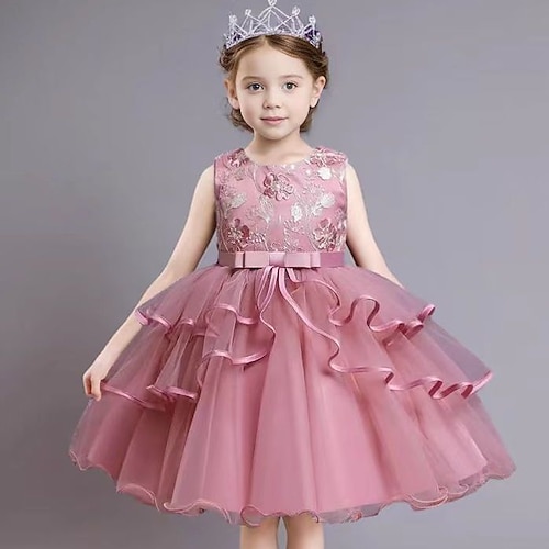 kinderkleidung Mädchen Party Kleid Graphic Blume Ärmellos Besondere Anlässe Prinzessin Polyester abendkleider Sommer Frühling 4 Jahre Mehrfarbig Champagner Rosa Image