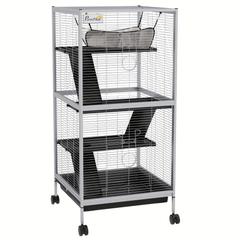 TEMU Pawhut Metal Small Animal Cage Rolling Big Ferret Cage, Chinchilla Cage, Sugar Glider Cage, With Hammock & 4 Tiers, Removable Tray, White