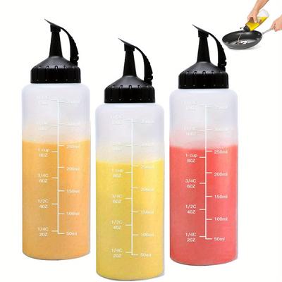 TEMU Bpa-free Plastic Squeeze Condiment Bottles 3-pack â€“ 12oz With Twist Refillable â€“ Durable, Machine Washable For Sauces, Dressings, Oils â€“ Easy Open/close, Accurate Measurement Marks, Round Shape