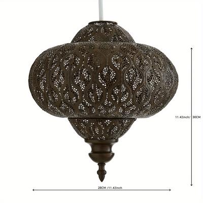 TEMU Lucena Fretwork Modern Drum Pendant Shade - Antique Bronze Finish, No Wires, Battery-free