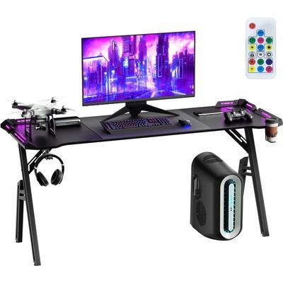 Gaming Schreibtisch mit led Computertisch Gamingtisch 160 x 50cm, Stabiler pc Schreibtisch mit Image