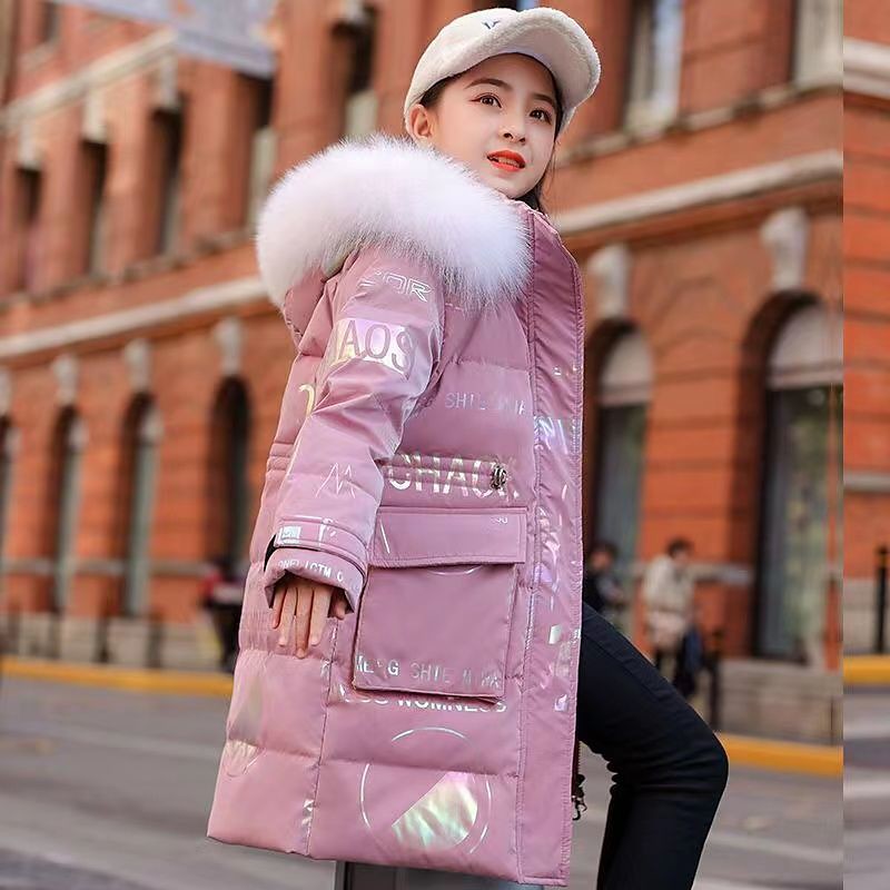 Kids Girls' Down Coat Puffer Jacket Letter Active Outdoor Cotton Coat Outerwear 4-13 Years Fall Black Yellow Pink