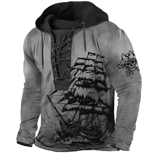 Men's Pirate Hoodie Hoodies Sweatshirt Hoodie Long Sleeve Hooded Sweatshirt Hooded Fashion 3D Print Sports Outdoor Blue Brown Drawstring Fall Winter Designer
