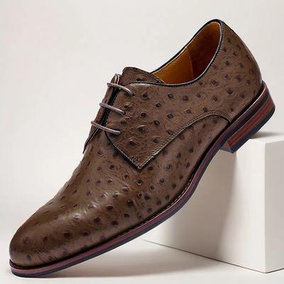 Men's Ostrich Leather Derby Shoes - Luxury Formal Dress Shoes for Business and Special Occasions