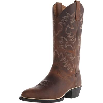 Men's Vintage Brown and Black Faux Leather Western Cowboy Boots with Intricate Embroidery - Durable and Stylish for Rodeo and Everyday Wear