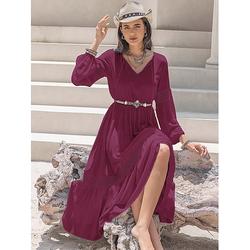 Robe casual Robes bohème chic Robe bohème à manches longues Femme Robe Maxi Lacet Etagée Vacances Rendez-vous Plage Maxi Décontractées Col V manche longue Ample Violet S M L XL XXL