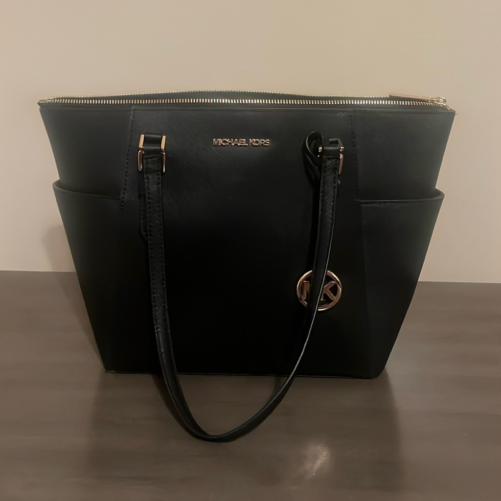 Michael Kors Bags | Hi! I'm Selling This Mk Black Small Saffiano Leather Top-Zip Tote Bag!! | Color: Black/Gold | Size: Os