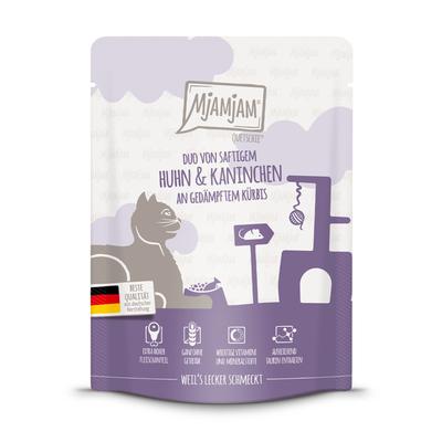 Sparpaket: 24x300g MjAMjAM Quetschie Huhn & Kaninchen Katzenfutter nass