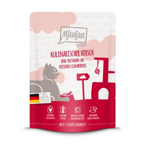 6x300g MjAMjAM Quetschie Hirsch & Truthahn Katzenfutter nass