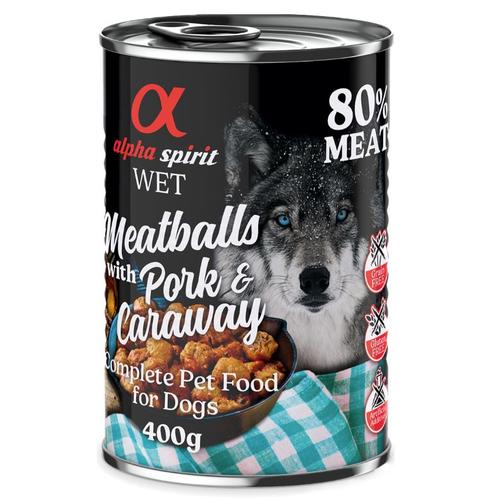 6x400g Dog Meatballs Schwein & Kümmel alpha spirit Hundefutter nass - 4 + 2 gratis!