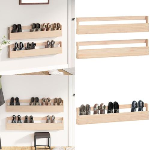 Wand-Schuhregale 2 Stk. 110x9x23 cm Massivholz Kiefer - Wandschuhregal - Wandschuhregale - Home &