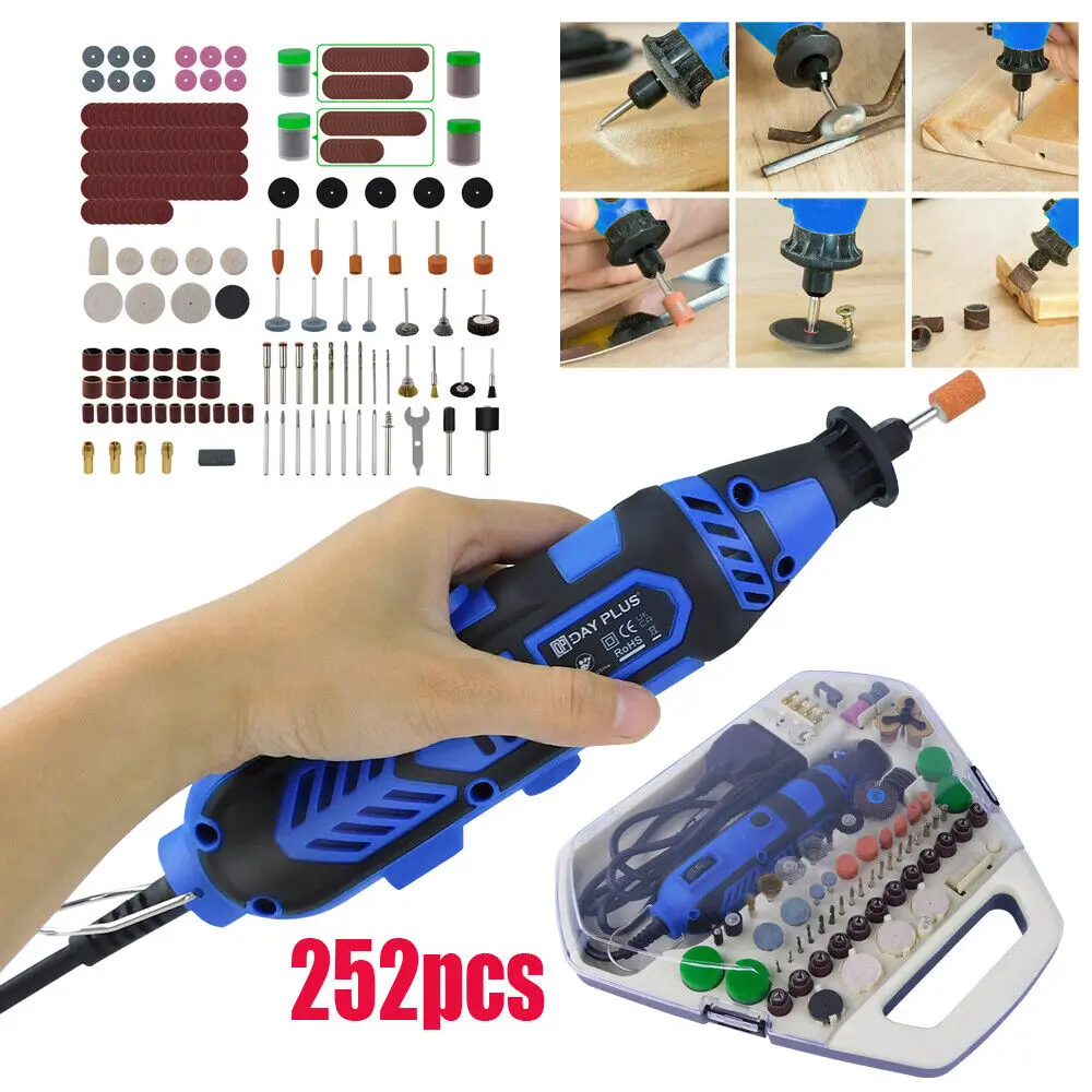 DayPlus 135W Outil Rotatif Multifonction,10000-32000 RPM 6 Vitesses Réglables Set d'Outils Rotatifs Avec 252 Accessoires Outil Rotatif Polyvalent Pour La Sculpture Le Nettoyage Et Les Créations De