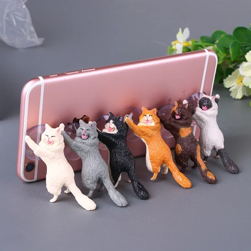 Support de téléphone chat mignon, Support de ventouse de bureau pour tablettes, Support de téléphone portable en résine, conception de ventouse, Support d'animal pour Smartphone