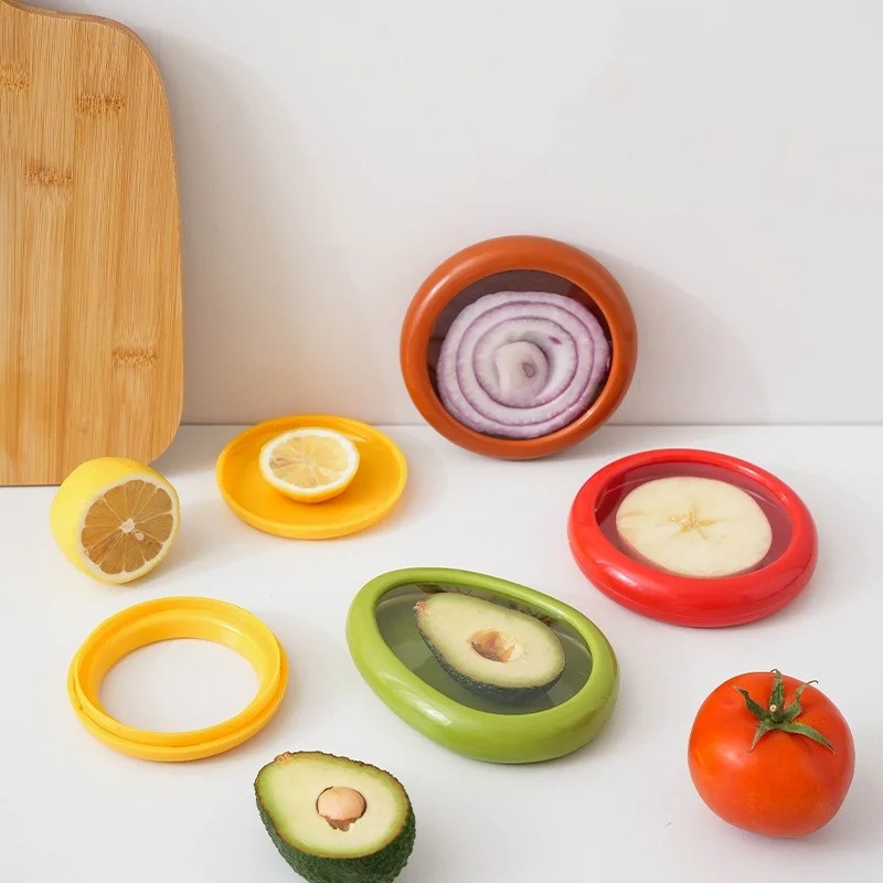 Boîte de rangement de cuisine créative, bac à fruits, demi-coupe, fruits frais, avocat, citron, tomate, conservation, couvercle scellé, outils de cuisine