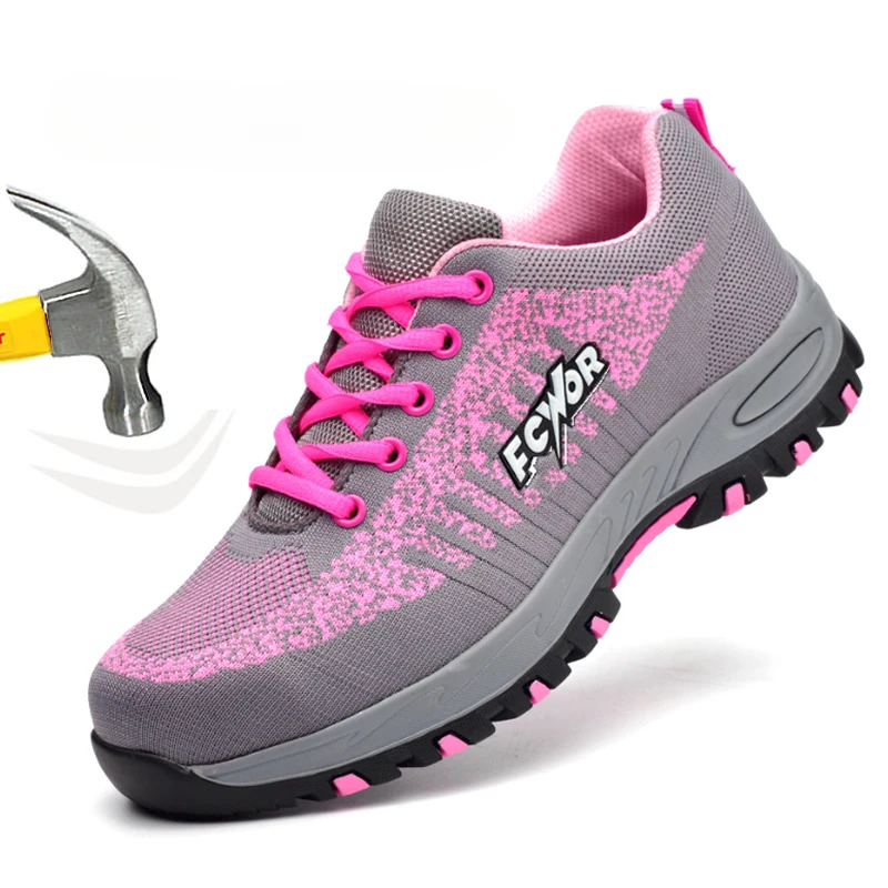 Bottes de sécurité respirantes en acier pour femmes, chaussures de sécurité pour le travail, baskets de sport verde, bottes de sécurité pour la construction