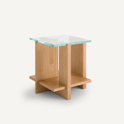 Laby Side Table in Oak Veneer and Tempered Glass