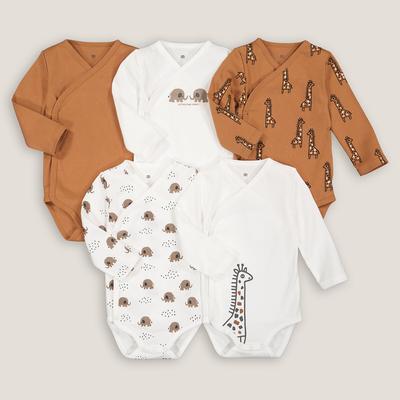 Pack of 5 Newborn Bodysuits in Cotton with Long Sleeves