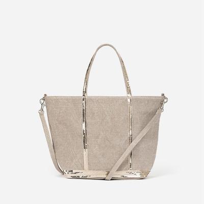 Linen Small Tote Bag with Sequin Trim