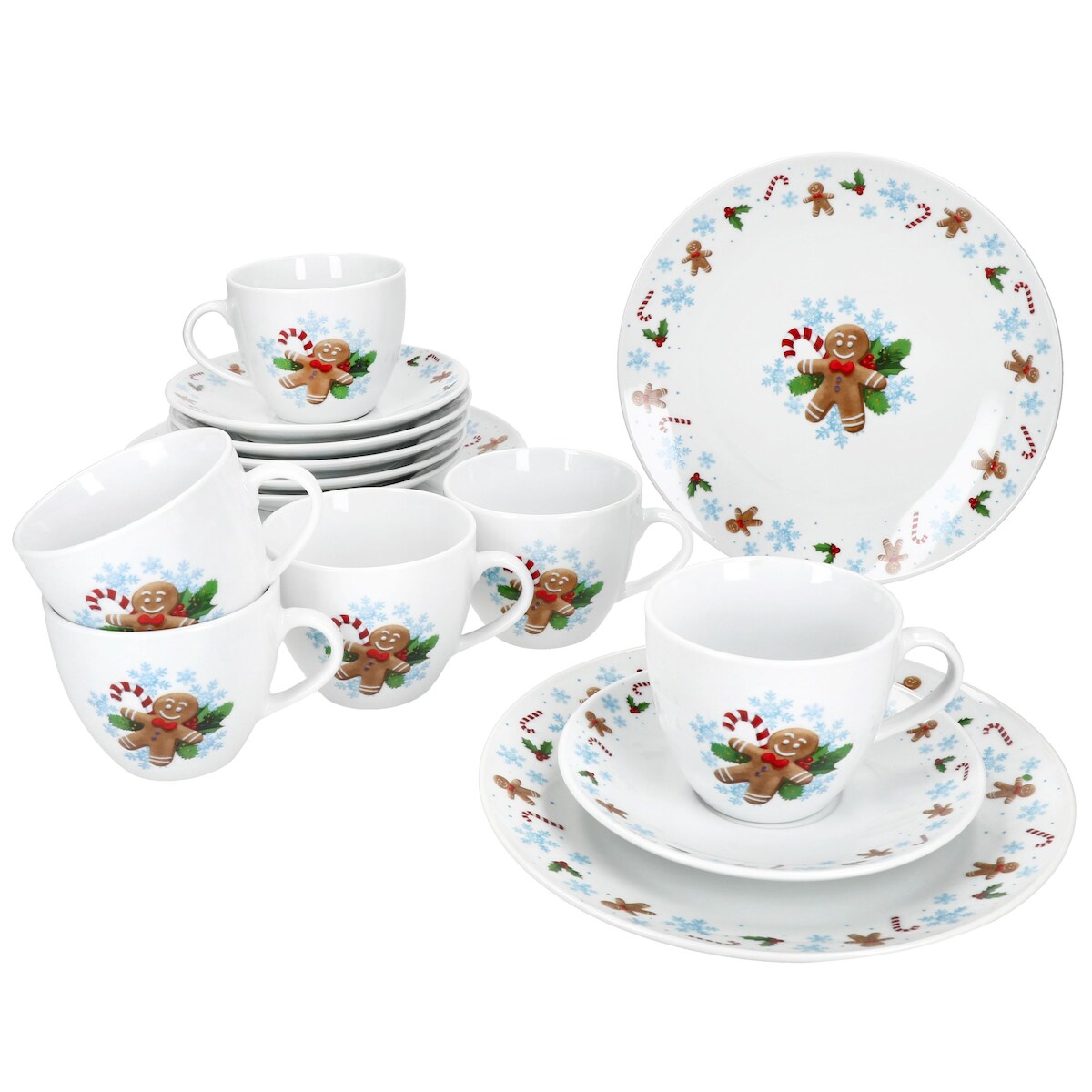 18tlg Kaffeeservice Candyman Porzellan 6 Pers. Tassen Untertassen Teller eisblau Image