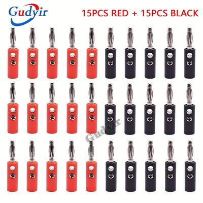 TEMU 30pcs Plastic Banana Plug Speaker Connectors - 4mm Male Audio Jack, Uncharged Screw Terminal For Diy Amplifiers (15 Red + 15 Black Pairs)