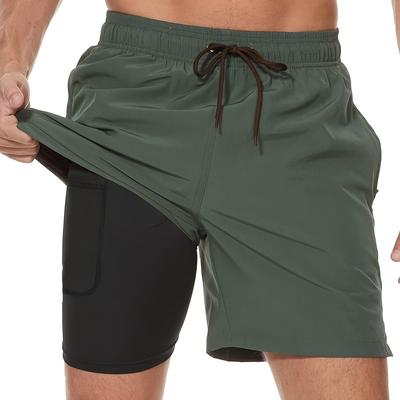 TEMU Arcweg Men's Swimming Shorts With Liner Mens Swimming Trunks 2 In 1 Swim Shorts With Lining With Zipper Pockets Quick Dry Surfing Stretchy Beach Shorts