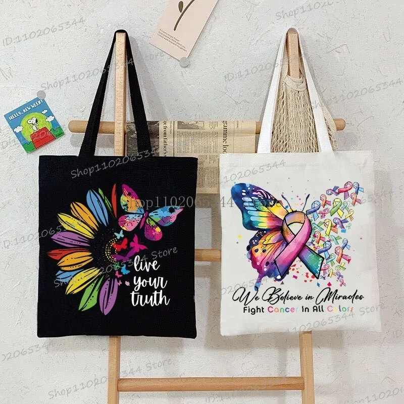 Sacs à main de sensibilisation au cancer pour femmes, sacs fourre-tout pliables, sacs à main décontractés pour dames, papillon vintage, mode colorée