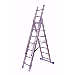 Stehleiter 3x7 Stufen Länge 4m 193x41cm ALU SZAGATO Stufenleiter Stehleiter ausziehbar Mehrzweckleiter Standleiter Schiebeleiter 3x7 Stehleiter