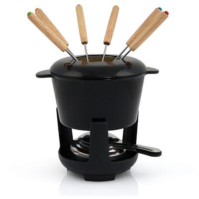 13-teiliges Gusseisen Fondue Set für 6 Personen 1 l emailliert schwarz - Bbq-toro