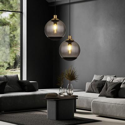 Pendelleuchte Hängelampe Glas modern Rauchglas Hängeleuchte schwarz, Metall Glaskugel messing Image