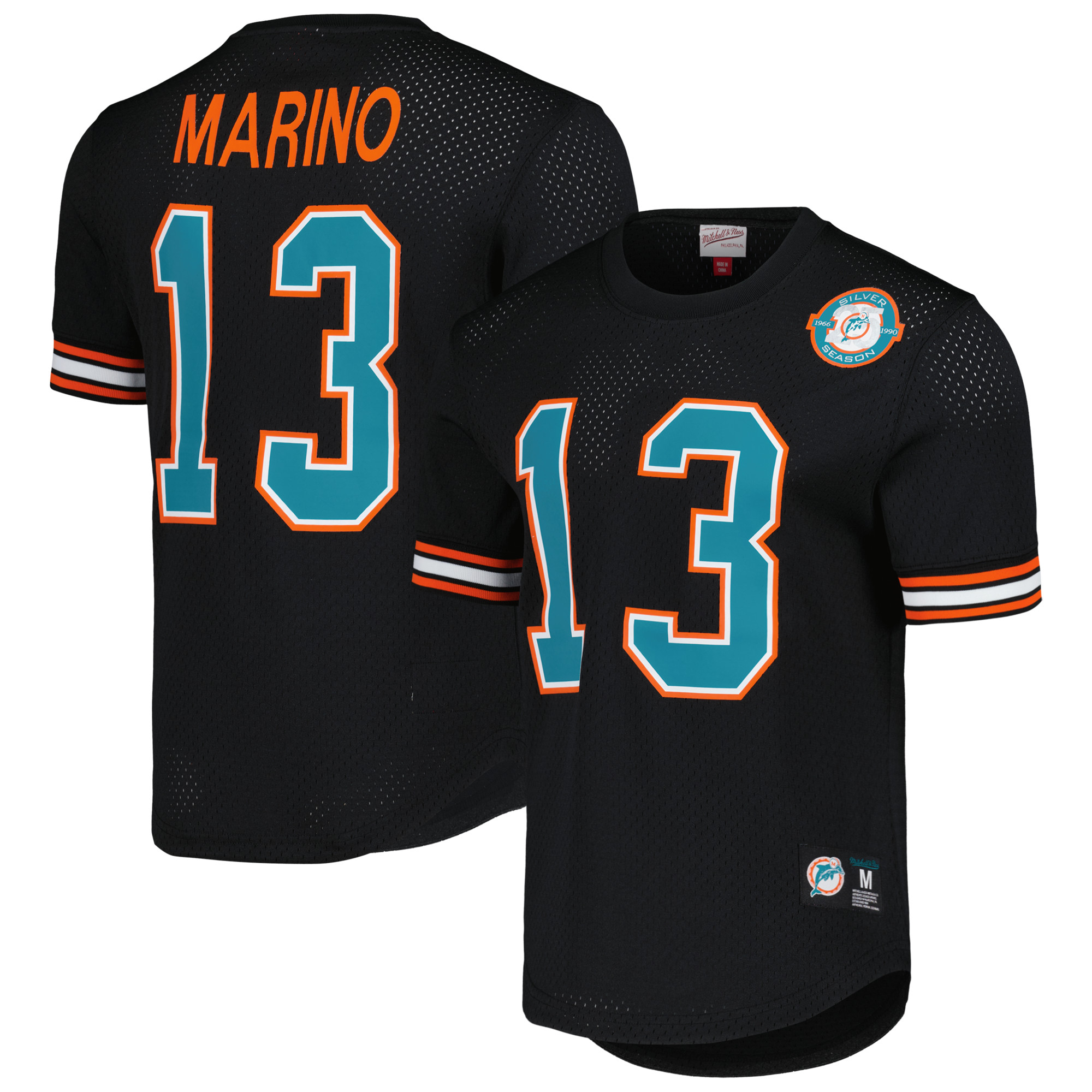 "Mitchell & Ness Herren-Mesh-Top, schwarz, mit Dan Marino-Logo, Miami Dolphins-Spielername und -nummer (zuletzt im Ruhestand)" Image