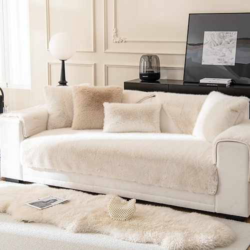 dicke Sofabezüge aus künstlichem Kaninchenfell, lustiger, flauschiger Sofabezug – Handtuch-Matratzenschoner, Möbelschutz, waschbarer, rutschfester Sofabezug Image