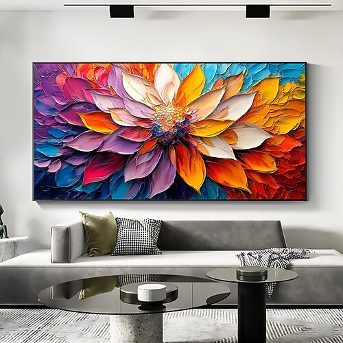 handgemachtes original 3D Impasto buntes Blumen Ölgemälde auf Leinwand abstrakte Textur florale Wandkunst für Wohndekoration mit gespanntem Rahmen/ohne Innenrahmen Gemälde Image