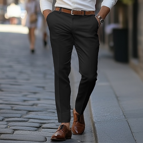 Herren Anzughosen Hose Hosen Anzughose Tasche Glatt Komfort Weich In voller Länge Hochzeit Geschäft Casual Modisch Strassenmode Schwarz Weiß Image