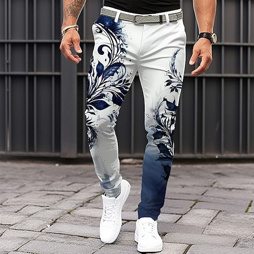 Herren Pflanze Anzughose Mittlere Taille Lässig Heim Alltagskleidung Reißverschluss Tasche Sommer Frühling Herbst 3D-Druck Schwarz Dunkelrot Blau Image