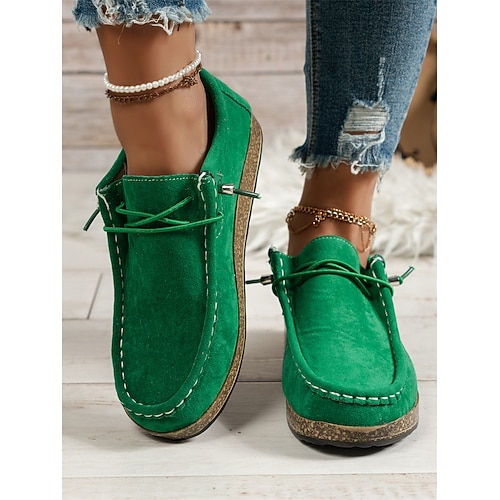 lässige Damen-Mokassins aus grauem Wildlederimitat mit Schnürung und gepolsterter Sohle – bequeme Halbschuhe für jeden Tag Image