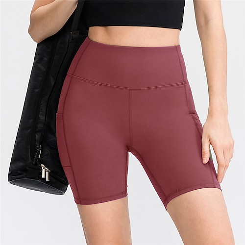 Damen Fitnessshorts Yogashorts Trainingsshorts mit handytasche Hohe Taille Pilates Fitnesstraining Training Shorts Grafik Dunkelgrau Schwarz Dunkelgrün Spandex Sport Sportkleidung Dehnbar Schlank Image