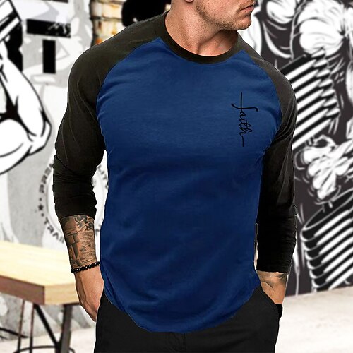 Herren Sportshirt Fitnessshirt Trainingsshirt Laufshirt Patchwork Langarm T-Shirt Lässig Athleisure Herbst Grafik Schnelltrocknend Weich Atmungsaktiv Fitnesstraining Gehen Joggen Sportbekleidung