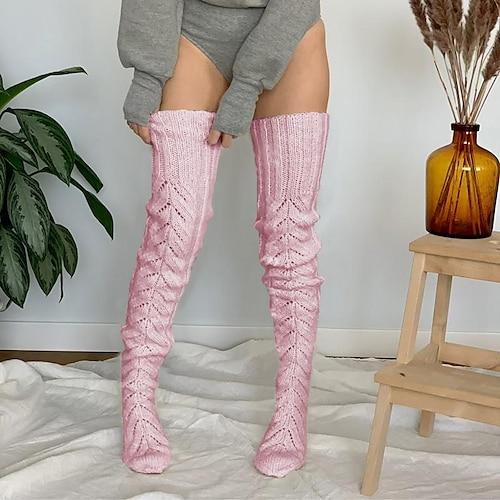 Damen Strümpfe Oberschenkelhohe Crimpsocken Winter Strumpfhose warm halten Hochelastisch Loch Winter Schwarz Rosa Grau Einheitsgröße