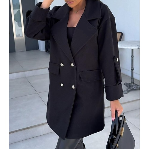 Per donna Cappotto Trench Strada Da tutti i giorni Da mare Autunno Inverno Lungo Cappotto Morbido Tenere al caldo Moda Informale Giacca Manica lunga Tinta unica Con tasche Nero Bianco Verde militare