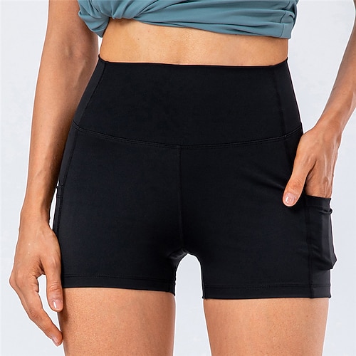 Per donna Shorts da Palestra Shorts da yoga Shorts da allenamento con Tasca per Telefono Vita Alta Pilates Allenamento in Palestra Allenamento Pantaloncini Tinta unica Nero Bianco Giallo Gli sport
