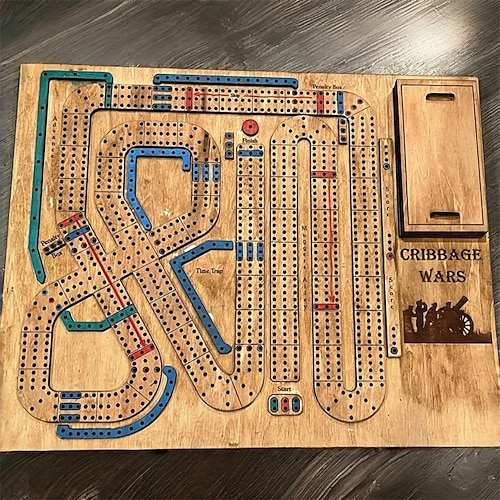 Gioco da Tavolo Cribbage Wars 2025 Nuovo Set di Cribbage in Legno con Divertenti Colpi di Scena Ritorni nel Tempo e Trappole Gioco Tradizionale per Famiglie con Spazio per Carte e Punteggi
